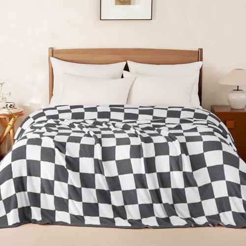 Whale Flotilla Checkered Knit Blanket Twin Size, Ultra Soft Warm Reversible Cozy Decorative Blankets for Couch Sofa and Bed, 60x80 Inch, Grey - color: Grey Checker, size: 60x80 Inch