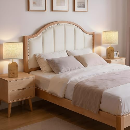 Table Lamps Set of 2 - 19" Wood Farmhouse Bedside Lamp with Adjustable Color Temperatures - Modern Rustic Linen Lampshade Nightstand Lamps for Bedroom Living Room Office, Bulbs Included, Natural - color: Natural
