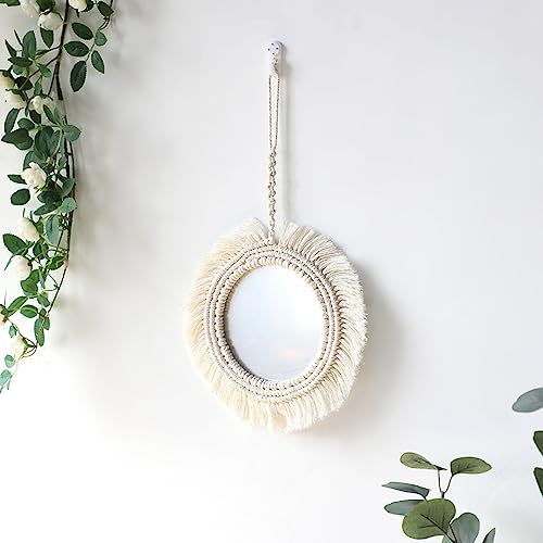Muloo Round Wall Mirror with Fringes Bohemian Tapestry Makeup Mirror Decoration for Apartment Bedroom Baby Nursery Mirror Yellow - color: Yellow
