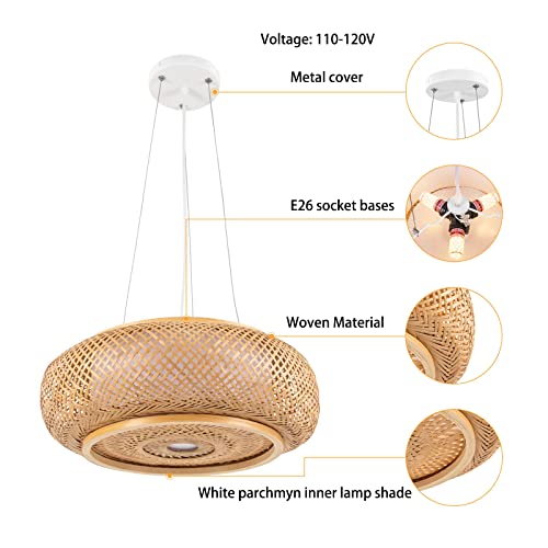 Hand-Woven Bamboo Pendant Light, Lantern Lamp Rattan Single Light Weaving Natural Wooden Ceiling Hanging Fixture with Adjustable Cord for Kitchen Dining Room Restaurant Farmhouse - color: Dome,Style 8,15.75inch