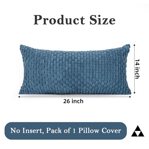 JoraLion 14x26 Boho Decorative Lumbar Throw Pillow Cover, Blue Cozy Soft Striped Corduroy Long Rectangle Cushion Case Accent Home Decor for Sofa Bed Room Livingroom, ONLY Cover - color: Blue, size: 26" x 14" (Pack of 1)