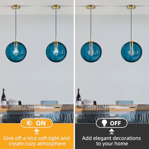 Modern Blue Glass Pendant Light, Kitchen Island Lighting 3-Pack Globe Pendant Light Fixtures Century Kitchen Island Pendant Lighting for Bedroom Living Dining Room Light Fixture (Without Bulb) - color: Blue-1 Light-3PC