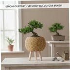 Flower Pots Boho Plant Stand, Wicker Basket Plant Stand with Wood Legs, Light Brown Rattan Plants Table for Home Decor, Office, Cafe