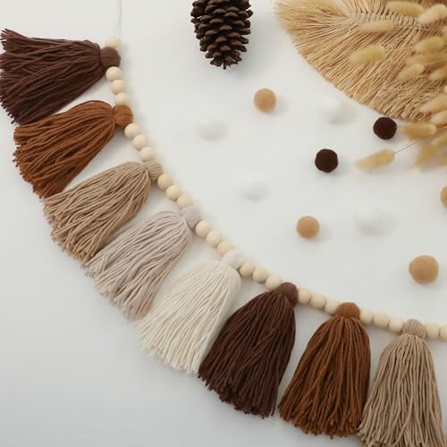 DCJHFJ Boho Tassel Garland Terracotta Rainbow Western Banner Tassels Wall Hanging for Dorm Room Classroom Nursery Kids Bedroom Decor - color: Brown