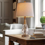 OYEARS Bedside Table Lamps Set of 2 with USB, Modern Bedside Lamps Retro Farmhouse Rattan Glass Nightstand Nightlight Lamps for Bedroom Living Room Dorm,Two Light Points - color: Wood-Like