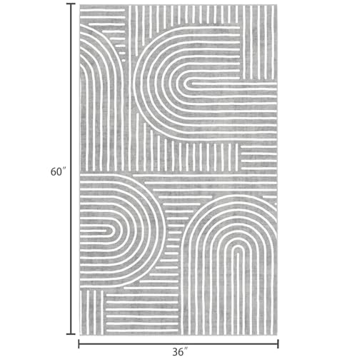 LUXRUG 3x5 Washable Area Rug - Small Entryway Rug Non-Slip Grey Abstract Rainbow Kitchen Rugs Modern Boho Carpet Throw Rugs for Living Room Bedroom Bathroom Dorm Nursery Room Home Decor - color: Grey, size: 3' x 5' (Rectangular)