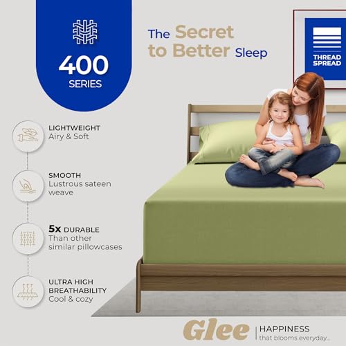 THREAD SPREAD 100% Cotton Pillow Cases Queen Size Set of 2 - Luxury 400 Thread Count Queen Pillow Cases (Sage Green), Soft Cooling Breathable Hotel Cotton Pillowcases, Fits Standard Pillows - color: Sage Green, size: Queen - Pack of 2
