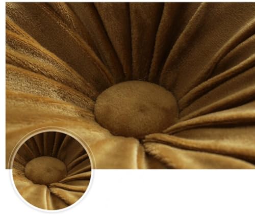 Round Throw Pillow, 13.7” Solid Color Decorative Round Dutch Velvet Floor Pillows Pleated Round Throw Pillow Floor Cushion Pillows for Sofa Couch Chair Bed Living Room, Yellow - color: Yellow