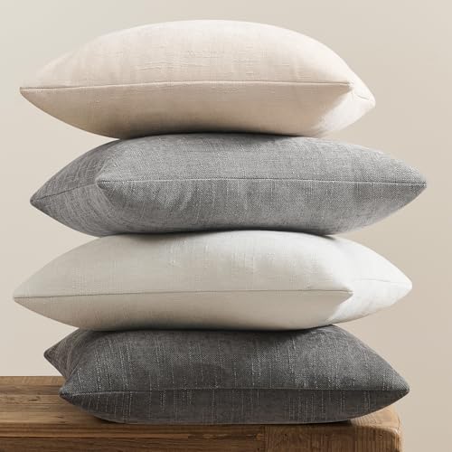 Pack of 4 Throw Pillow Covers 22x22 Inch Chenille Textured Neutral Grey Soft Pillow Covers Solid Decorative Farmhouse Cushion Covers Home Boho Decor for Couch Sofa Bed Living Room - color: Neutral Grey, size: 22" x 22" (Pack of 4)