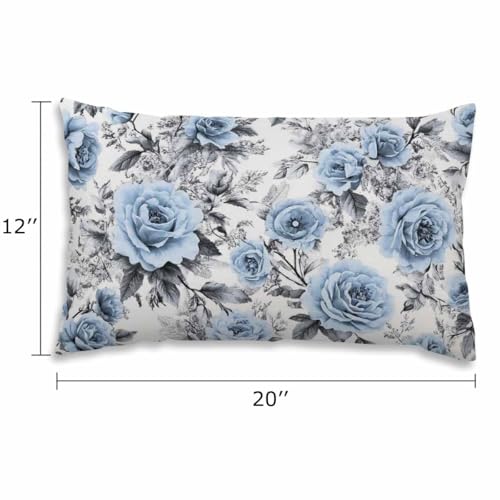EKOBLA Blue Flowers and Leaves Decorative Throw Pillow Case Watercolor Floral Pattern Ink Painting Waist Lumbar Pillow Covers Cotton Linen Cushion Cover for Sofa Couch 12x20 Inches - color: Multi-bs24, size: 20" x 12" (Pack of 1)