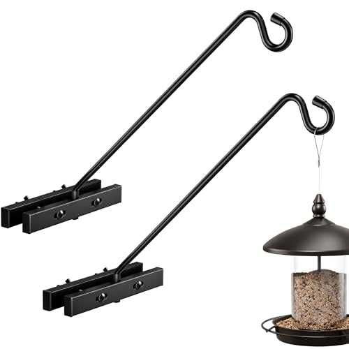 17-Inch 2 Pack Deck Bird Feeder Hanger for Railing, Outdoor Decor Plant Hanger, Balcony Railing Hook - 15LB Capacity - for Hanging Plants, Bird Feeders, Lanterns, Wind Chimes - size: 17 inch 2 Pack
