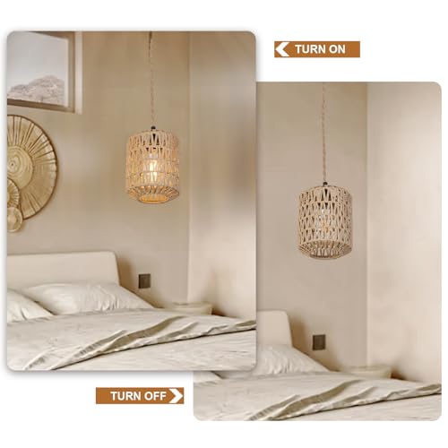 3 Lights Plug in Pendant Light with Cord On/Off Switch Rattan Hanging Lamp with 22ft Hand Woven Wicker Plug in Chandelier Boho Hanging Lights Fixture for Bedroom Kitchen Hallway Foyer - size: 3 Light