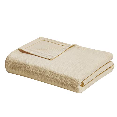 Madison Park Freshspun Basketweave Luxury Cotton Blanket Yellow 66x90" Twin Size Basketweave Premium Soft Cozy 100% Cotton For Bed, Couch or Sofa - color: Yellow, size: Twin