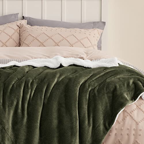 Bedsure GentleSoft Sherpa Fleece Throw Blanket for Couch, Non-Heated, Thick and Warm Throw for Women and Men, Soft Fuzzy Plush Blanket for Winter, Olive Green, 50x60 Inches - color: 04 - Olive Green, size: Throw (50" X 60")