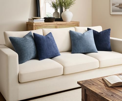Pack of 4 Throw Pillow Covers 18x18 Inch Chenille Textured Neutral Blue Soft Pillow Covers Solid Decorative Farmhouse Cushion Covers Home Boho Decor for Couch Sofa Bed Living Room - color: Neutral Blue, size: 18" x 18" (Pack of 4)