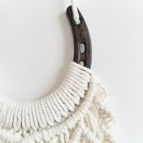Moosira Equestrian Macrame Wall Hanging, Horseshoes Macrame Wall Hanging, Macrame Horseshoes, Equestrian Wall Art,Boho Western Decor, Boho Wall Decor Tapestry, Unique Horse Lover Gift for Cowgirl Room, Nursery, Farmhouse (Horseshoes-Wave) - color: Horsesh