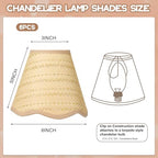 Tuanse 6 Pcs Boho Rattan Lamp Shade Scalloped Empire Shaped Clip on Chandelier Shade 3" x 6" x 5" Replacement Rustic Barrel Lighting Cover for Kitchen Dining Living Room Table Wall Chandelier - color: Beige, size: Rattan, style: Bohemian