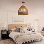 19" Farmhouse Rattan Chandelier 3-Lights Costoal Pendant Light Boho Hand Woven Wicker Hanging Light Fixture for Living Room Bedroom Dining Room Kitchen Island Foyer Restaurant Coffee - color: Coffee-D