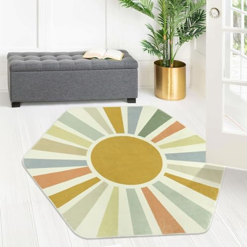 STARUIA Boho Washable Rug for Kids Play Room, 4'x 4'7" Hexagon Tent Colorful Sun Nursery Corner Rugs for Girls Boys, Ultra Soft Non-Slip Sunshine Carpet Play Rug for Princess Room Decor Classroom - color: Monet, size: 4'x4'7"