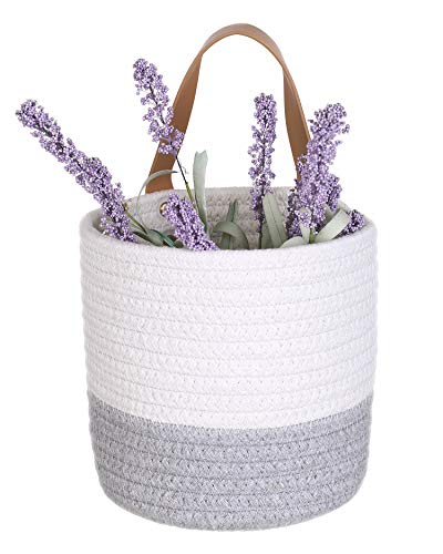 2pack Small Hanging Basket-Cotton Rope Wall Basket with Handle, Hanging Storage Baskets, Shelf Baskets Storage Bin Closet Organizer 6"×6.3", Woven Plant Basket - (White & Grey) - color: White & Grey