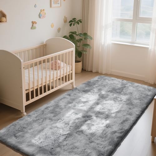 Soft Runner Rugs for Bedroom, Mottling Grey 2x6 Area Rugs Fluffy Rug Shag Area Rug Carpet, Bedside Rug for Living Room Bedroom Room Home Decor - color: Mottling Grey, size: 2' x 6' (Rectangular)