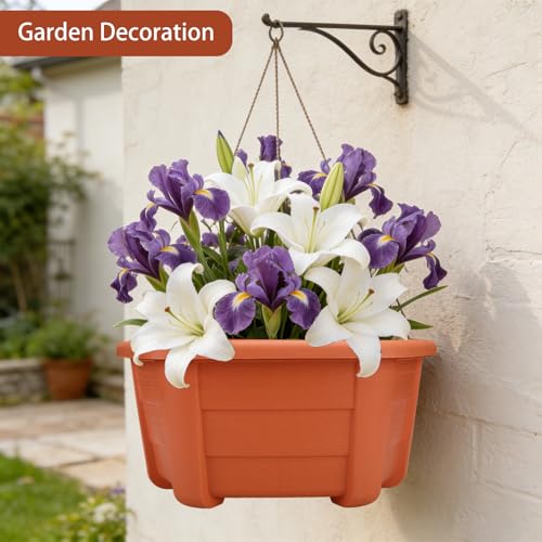 summer flower 3 Pack Hanging Planters for Railing, 9.84 Inch Plastic Window Box with Drain Hole Plug, Indoor Outdoor Flower Pots for Balcony Fence Garden Decor (Red) - color: Red