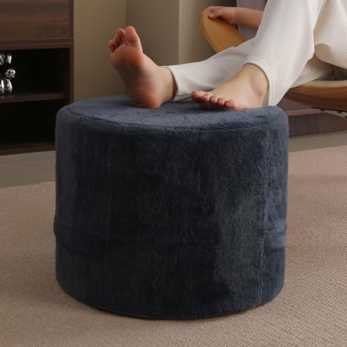 Tiita Stuffed Pouf Ottoman, Round Foot Stool Fluffy Floor Poufs Chair for Living Room Bedroom, Filled Boho Foot Rest for Couch, Blue-Grey - color: Round Blue-grey