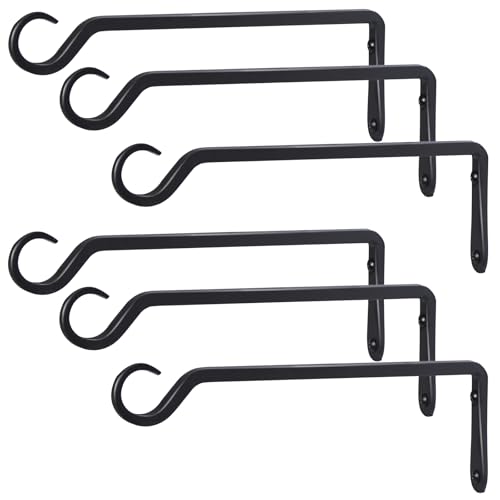 AILIN YELOKIE 12" Plant Hangers 6-Pack - Heavy Duty Rust-Resistant Steel Hooks for Bird Feeders, Indoor/Outdoor Plants & Wall Decor, Black - color: Black, size: 12in-6-Black