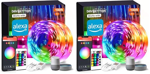 DAYBETTER Smart WiFi Led Lights 100ft, Tuya App Controlled Led Strip Lights, Work with Alexa and Google Assistant, Timer Schedule, Color Changing Led Lights for Bedroom Party Kitchen (Pack of 2) - size: 100ft (Pack of 2)