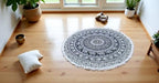 Round tapestry Indian Mandala Roundie Beach Throw Tapestry Hippy Boho Gypsy Cotton Tablecloth Beach Towel, Round Yoga Mat (42 Inches, Black And WHite) - color: Black And WHite, size: 42"L x 42"W