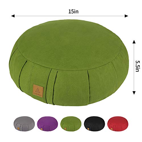 Round Zafu Meditation Cushion, D=15" H=5.5" Zabuton Meditation Pillow, Yoga Bolster/Pillow, Floor seat, Zippered Organic Cotton Cover, Natural Buckwheat, Kneeling Pillow - color: Wine Red