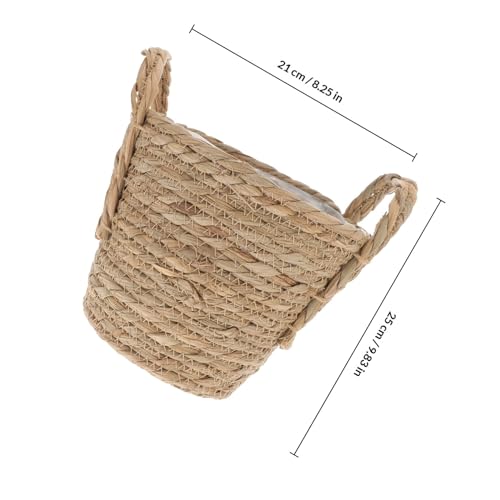 SHOWERORO Boho Seagrass Basket Planter with Handle 20cm Diameter Indoor Flower Pot for Succulent Plants Home Decor Retro Straw Woven Planter for Living Room