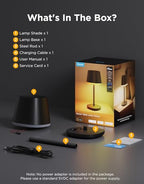 Govee Smart Cordless Table Lamp Classic (No Adapter), RGBIC Rechargeable Table Lamp for Bedroom, Living Room, Portable Desk Lamp Works with Matter, LED Bedside Lamp with 72 Scenes Modes, Timer, 500lm