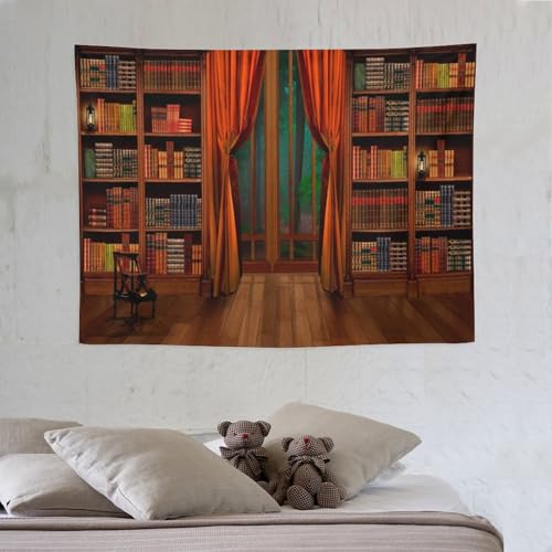 Houselerax Vintage Bookshelf Tapestry,Retro Library Wall Hanging Tapestries,Old Books on Shelf Classical Study Room Student Study College Dorm Bedroom Living Room 60"x40"inch - color: Bookshelf-11, size: W60xL40in