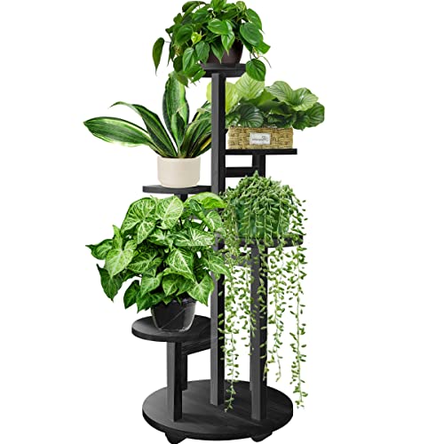 GEEBOBO 5 Tiered Tall Plant Stand for Indoor, Wood Plant Shelf Corner Display Rack, Multi-tier Planter Pot Holder Flower Stand for Living Room Balcony Garden Patio (Black) - color: 5tier-black