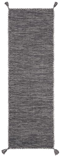 SAFAVIEH Montauk Collection Runner Rug - 2'3" x 6', Grey & Black, Handmade Flat Weave Cotton Corner Tassel, Ideal for High Traffic Areas in Living Room, Bedroom (MTK150F) - color: Grey/Black, size: 2'3" x 6' (Runner)