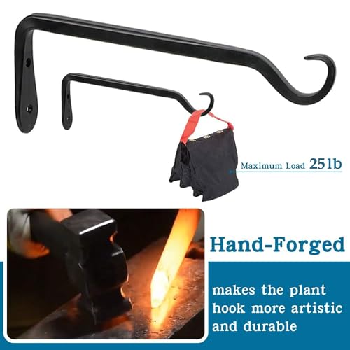 Worth Garden 6-Pack 7" Plant Hanger Bracket - Forged Wrought Iron Powder-Coated Heavy Duty Wall Hook - Black Hanging Hooks - Durable and Stable for Bird Feeders, Planters Indoor & Outdoor - color: Black, size: 7" Length