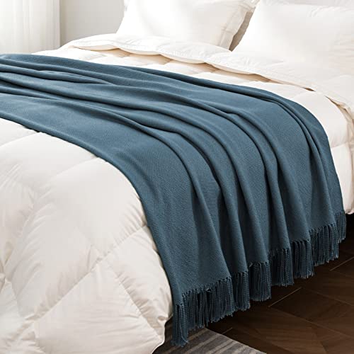 CozeCube Blue Throw Blanket for Couch, Boho Throw Blanket with Fringe Tassel, Lightweight Fall Throw for Bed, Living Room Outdoor, Gift, Dusty Blue, 60"x80"