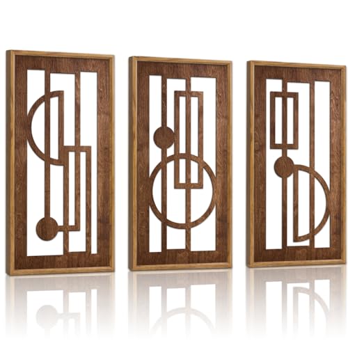 KAIRNE Abstract Geometric Wooden Wall Art Set of 3,Vintage Mid Century Rectangle Wall Sculptures,Rustic Minimalist Artwork,Boho Wood Hanging Decor for Living Room Bedroom Kitchen Office,8X16 inch - color: Abstract Geometric, size: 8"L x 16"W
