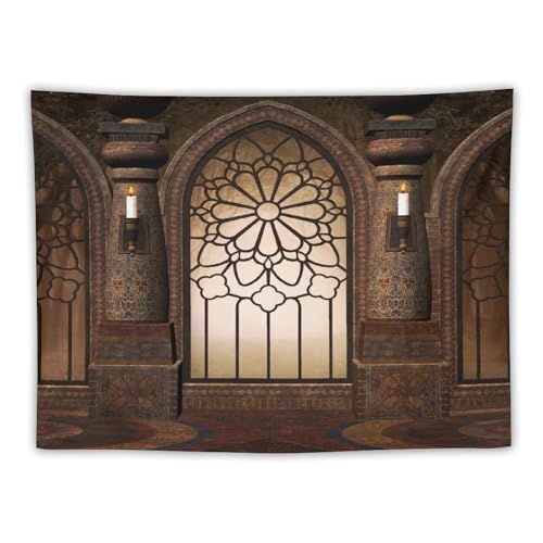 Houselerax Gothic Tapestry,Antique Victorian Style Red Medieval in Chapel on Wall Fantasy Building Print Wall Hanging Decor Tapestries for Bedroom Living Room 60"x40" - color: Gothic-12, size: W60xL40in