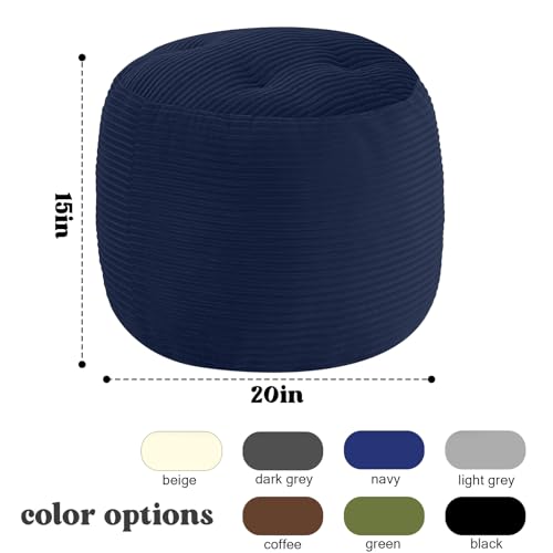 MeMoreCool Stuffed Round Pouf Ottoman Foot Rest, Floor Pouf Foot Stool with Soft Foam Chunk Filling, Round Small Ottoman Footstool Circle Footrest for Couch Living Room, Corduroy Navy - color: Navy