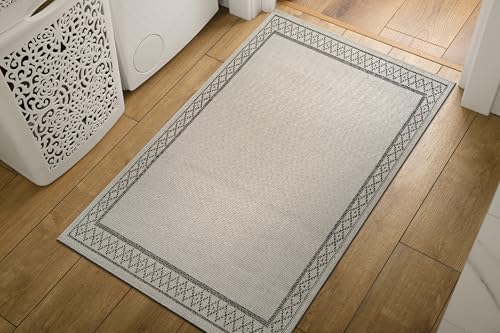 Luul Home Easy Jute Rugs 2x3 Frame Bone Color Living Room Indoor Outdoor Door Mat for Patio and Kitchen Rug High Traffic Washable Easy to Clean Solid Boho Woven Design Carpet (2 x 3) - color: Frame/Bone Black, size: 2' x 3' (Rectangular)