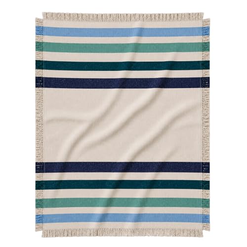 Blue Ridge Striped Afghan Throw Blanket | Thick & Cozy | Cotton USA Made (73x48) - color: Blue Ridge