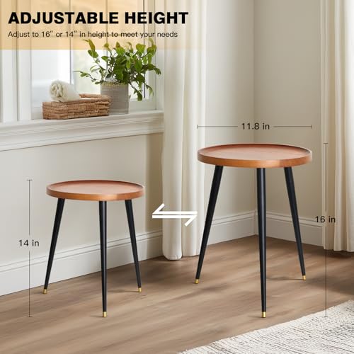 KINNARY Plant Stand Indoor, Mid Century Wood Plant Table Plant Holder with Raised Design,Heavy Duty Metal Tall Flower Pot Stand, Modern Home Decor Small Round Side End Table(11.8"x16") - color: Walnut 11.8"x16"（raised design）