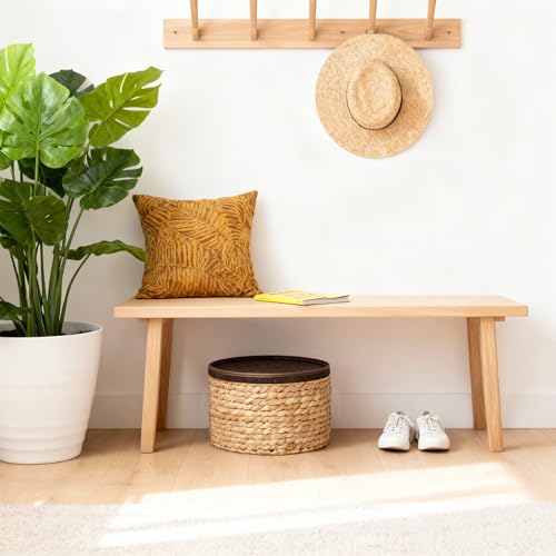Water Hyacinth Storage Basket with Wooden Lid, 10.2" D x 5.1" H Handwoven Round Organizer for Shelf, Closet & Pantry (Medium) - size: Medium