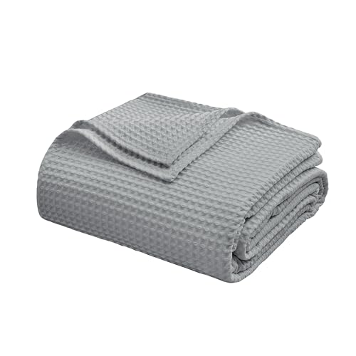 100% Egyptian Cotton Waffle Weave Throw Blanket for Bed Couch Sofa Home Decor, Soft Lightweight Bed & Couch Blanket for All Seasons (Light Grey - Throw Size - 50 * 60") - color: Light Grey, size: Throw - 50*60''