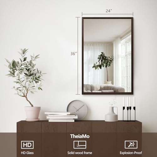 Walnut Wood Bathroom Mirrors for Wall Mounted, 36" x 24" Rectangle Rustic Wood Framed Wall Mirror, Decorative Farmhouse Mirror for Bathroom, Bedroom, Entryway, Horizontally/Vertically - color: Walnut, size: 36"L x 24"W