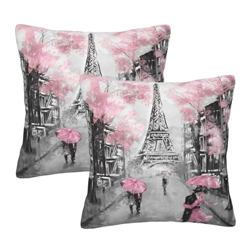 Eiffel Tower Throw Pillow Covers 18 X 18 Inch Set of 2 Pillow Cases Decoration Cushion Cover for Sofa Bedroom Living Room Outdoor - color: Eiffel Tower