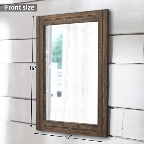 AAZZKANG Rustic Wood Mirror Rectangle Decorative Wall Hanging Mirrors with Frame for Bedroom Living Room Bathroom Home Entryway - color: Retro Brown, size: 16"L x 12"W