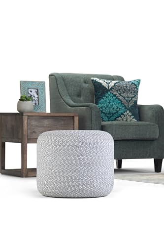 SIMPLIHOME Bayley Round Pouf - 20 inch Wide Handcrafted Braided Cotton Pouf in Blue and Natural, Boho Footstool or Extra Seating for Living Room or Bedroom with Polystyrene Filling, Assembled - color: Blue, Natural